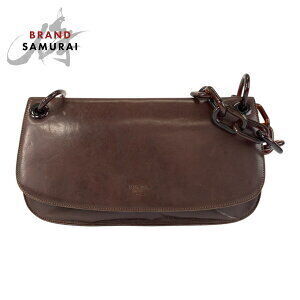 PRADA logo brown leather shoulder bag